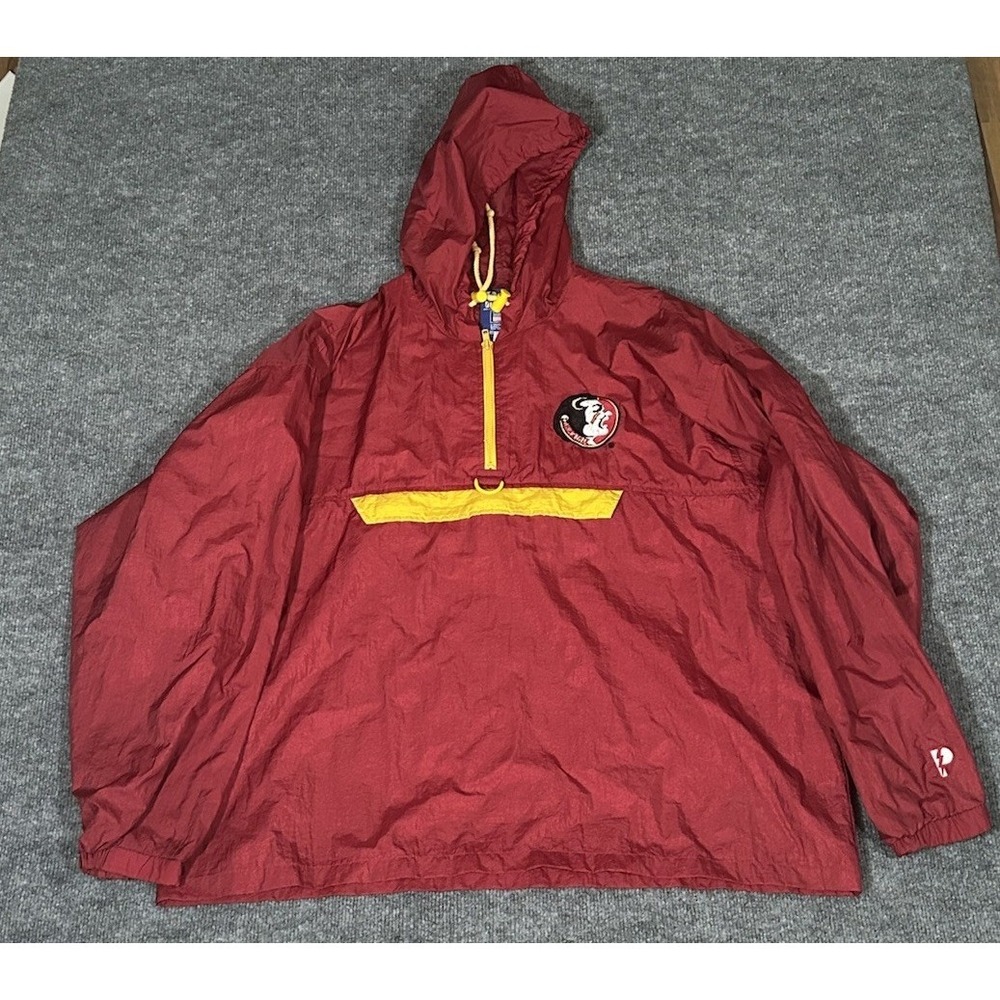 VTG Pro Player Windbreaker Hoodie Jacket Red FSU Florida State Seminoles Pouch